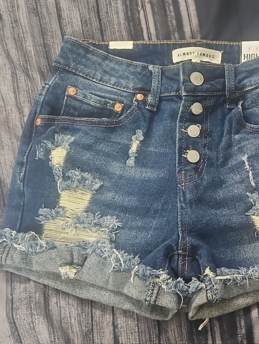 Almost Famous High-Rise Distressed Denim Shorts - Blue